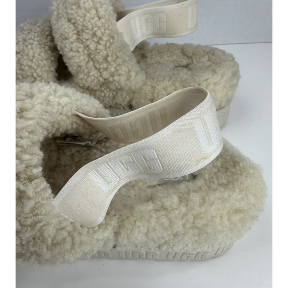Ugg Oh Fluffita Sherpa Platform Sandals Natural Beige Sheepskin Size 11 Slides - Picture 10 of 16
